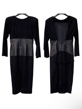 VAKKO Vintage Leather Suede Cutout Back Peplum Waist Dress 8
